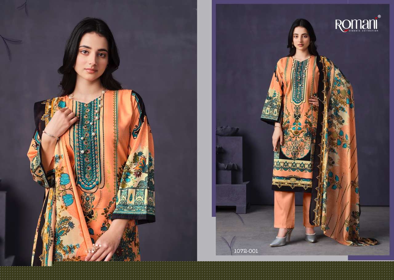 MAREENA VOL-9 BY ROMANI 1071-001 TO 1071-010 SERIES SUITS BEAUTIFUL FANCY COLORFUL STYLISH PARTY WEAR & OCCASIONAL WEAR SOFT COTTON PRINT DRESSES AT WHOLESALE PRICE